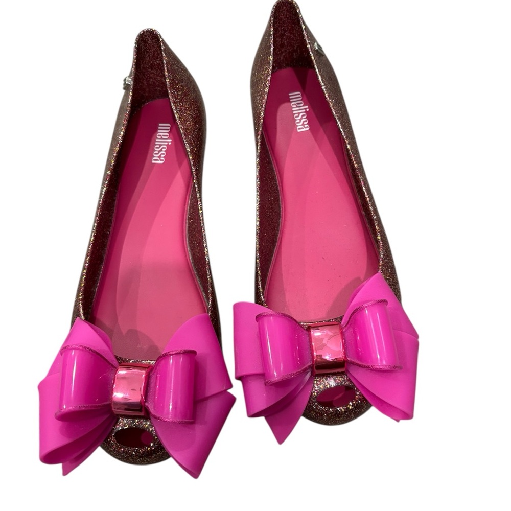 Melissa Glitter Flats with Pink Bow - Picture 2 of 5